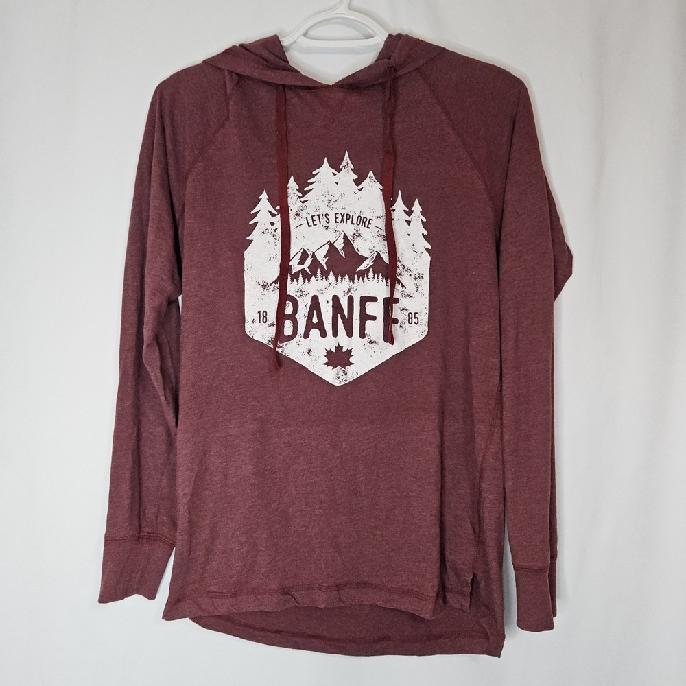 Banff Graphic Hoodie S Maroon Lightweight Adventure‎ Travel Outdoors Cozy Soft